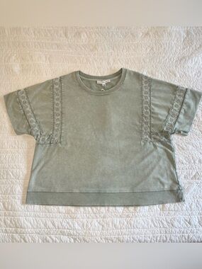 Jane & Delancey NWT Washed Sage Green Eyelet Lace Sleeve Sweatshirt - Size XL